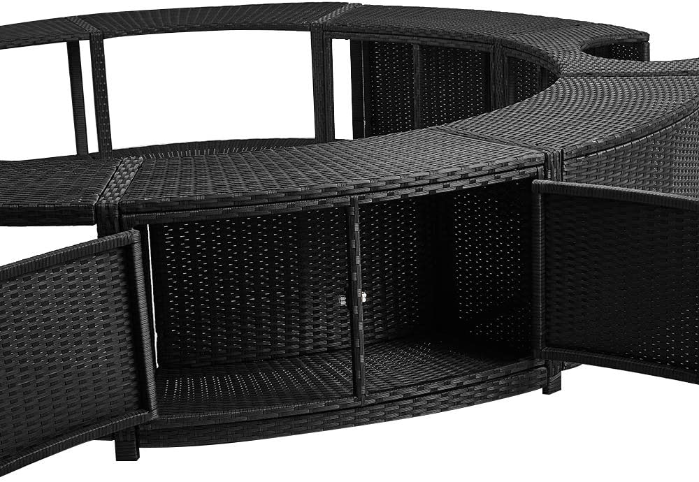 BlueH Poly Rattan Spa Surround Hot Tub Spa Outdoor Hardwood Wicker Furniture Garden Patio Black  - Ideal for Storing Towels
