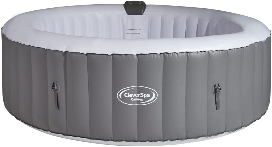 CleverSpa Cannes 6 Person Round Inflatable Outdoor Bubble Spa Hot Tub with 130 Airjets, 365 Freezeguard Technology