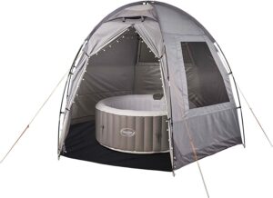 CleverSpa Hot Tub Spa Pop Up Canopy Cover and Camping Shelter with Globe Lighting, Ground Sheet and Screw-in Ground Pegs