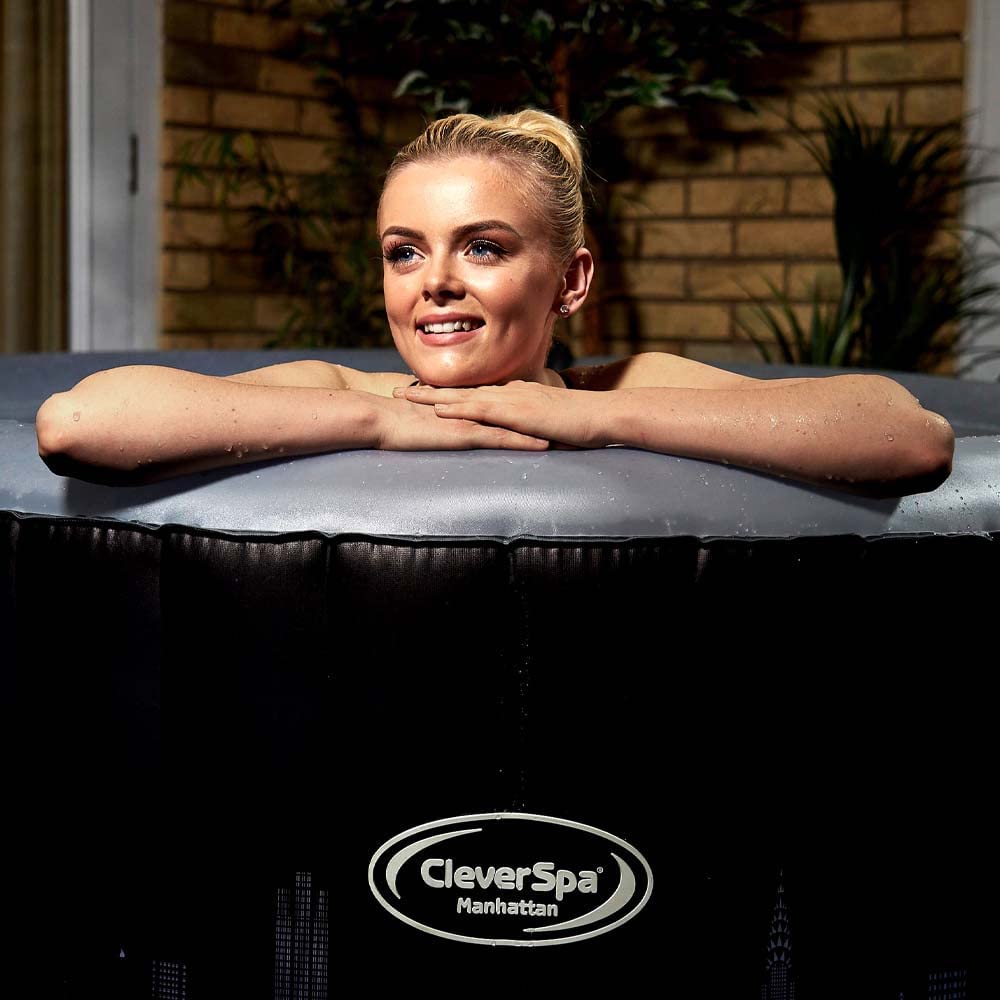 CleverSpa Manhattan 4 Person Round Inflatable Outdoor Bubble Spa Hot Tub with 130 Airjets, 365 Freezeguard Technology - 7 Colour LED Lights UK