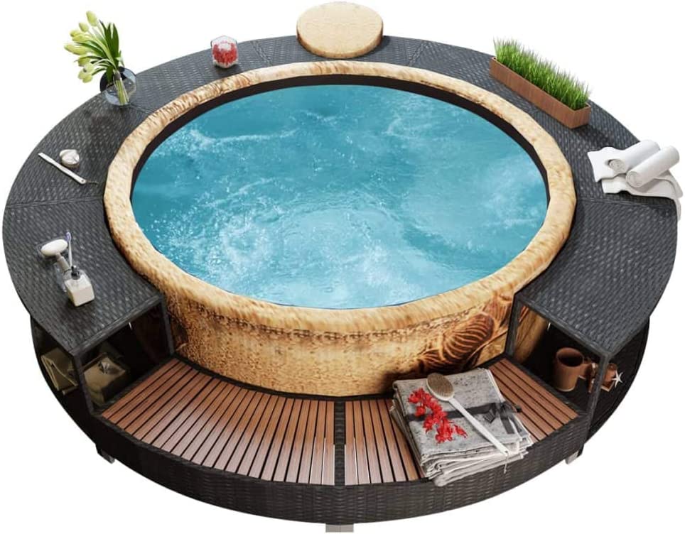 vidaXL Spa Surround Home Garden Outdoor Patio Lawn Yard Pool Spa Accessory Storage Modern Hot Tropical Tub Surround Black Poly Rattan UK